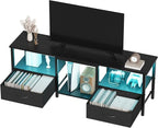 TV Stand for 65 Inch TV, LED Entertainment Center with Fabric Drawers and Power Outlets, Modern Industrial TV Media Console for Living Room, Bedroom Storage Cabinet - 59'' Black