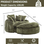 54'' Oversized Round Bean Bag Chaise Lounge Barrel Chair with Movable Ottoman, Fluffy Cloud Couch Boneless Round Sofa Chair for Living Room, Bedroom, Apartment, Green