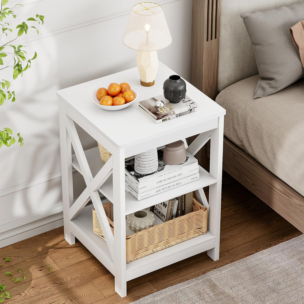 SEJOV Side Table for Living Room, White End Table with 3-Tier Storage Shelves...