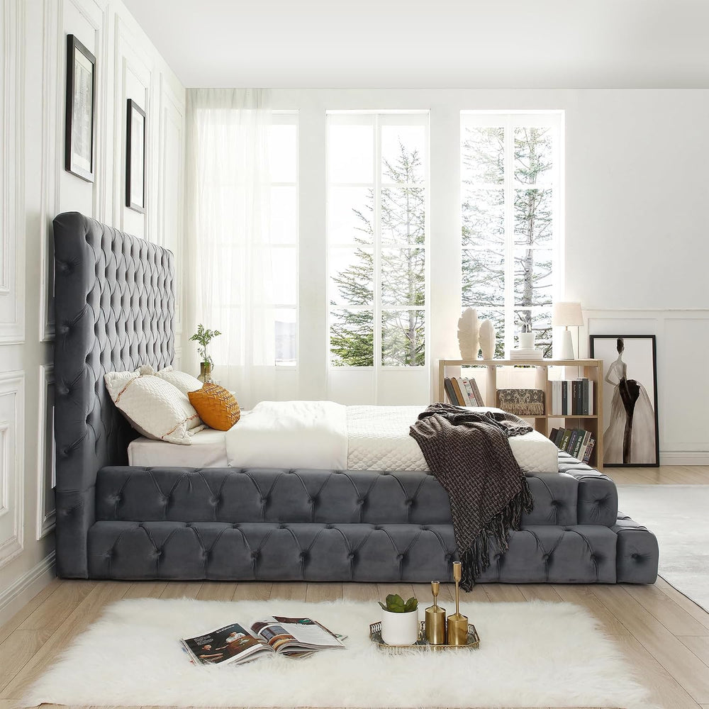 Better Home Products Eleonora King Size Velvet Upholstered Bed with Deep Butt...