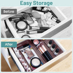 WOWBOX 25 PCS Plastic Drawer Organizer Set, 4 Sizes Desk Drawer Divider Organizers and Storage Bins for Makeup, Jewelry, Gadgets for Kitchen, Bedroom, Bathroom, Office, Clear Brown
