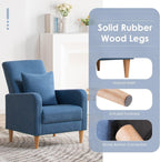 COLAMY Modern Upholstered Accent Chair Armchair with Pillow, Fabric Reading Living Room Side Chair,Single Sofa with Lounge Seat and Wood Legs, Blue