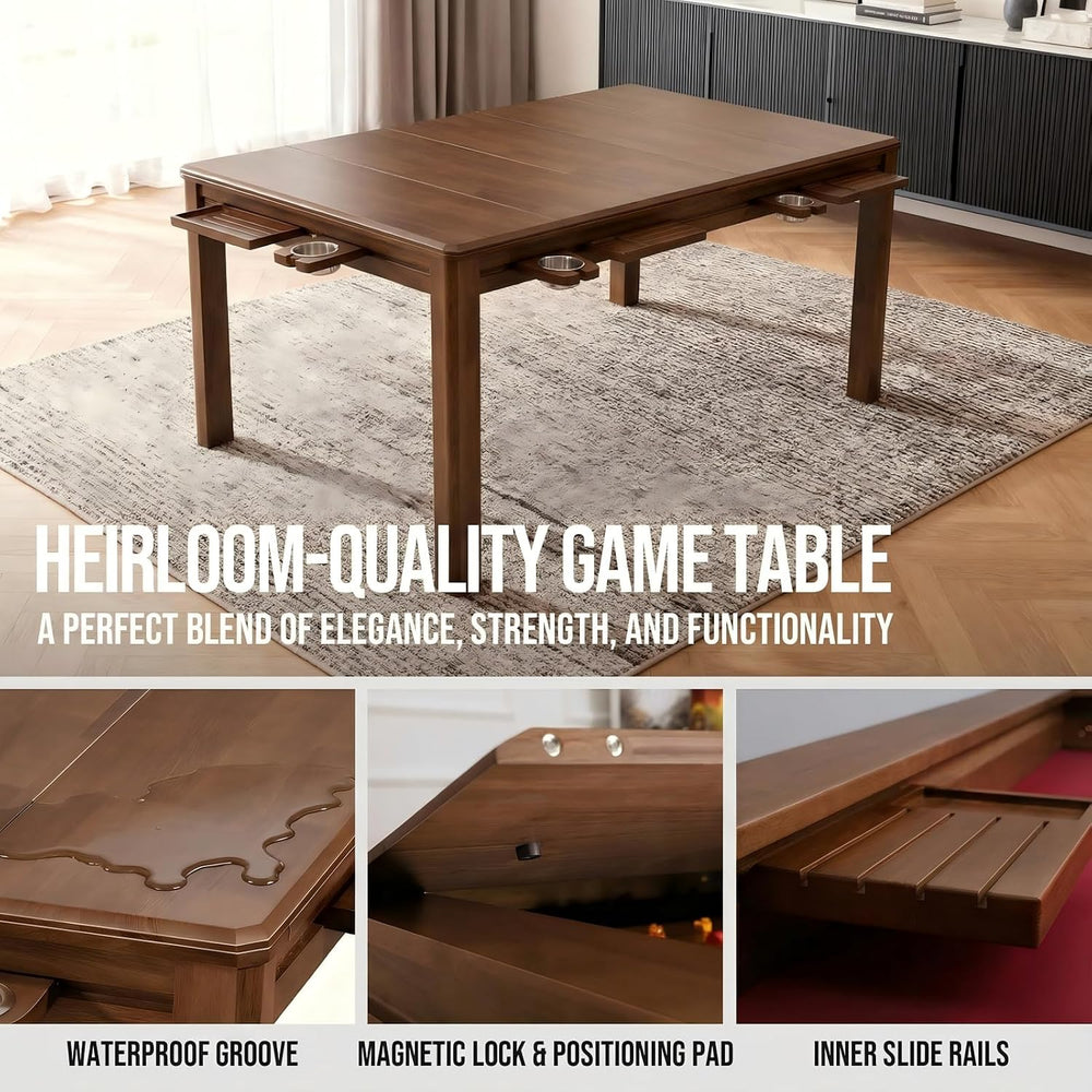 63" Solid Wood Board Game Table for Gaming/Dining, Removable Top | Gamin...