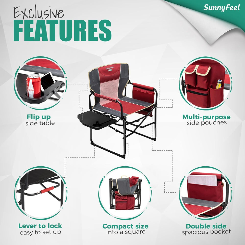 SUNNYFEEL Oversized Camping Chair Portable Directors Chairs with Side Table |...