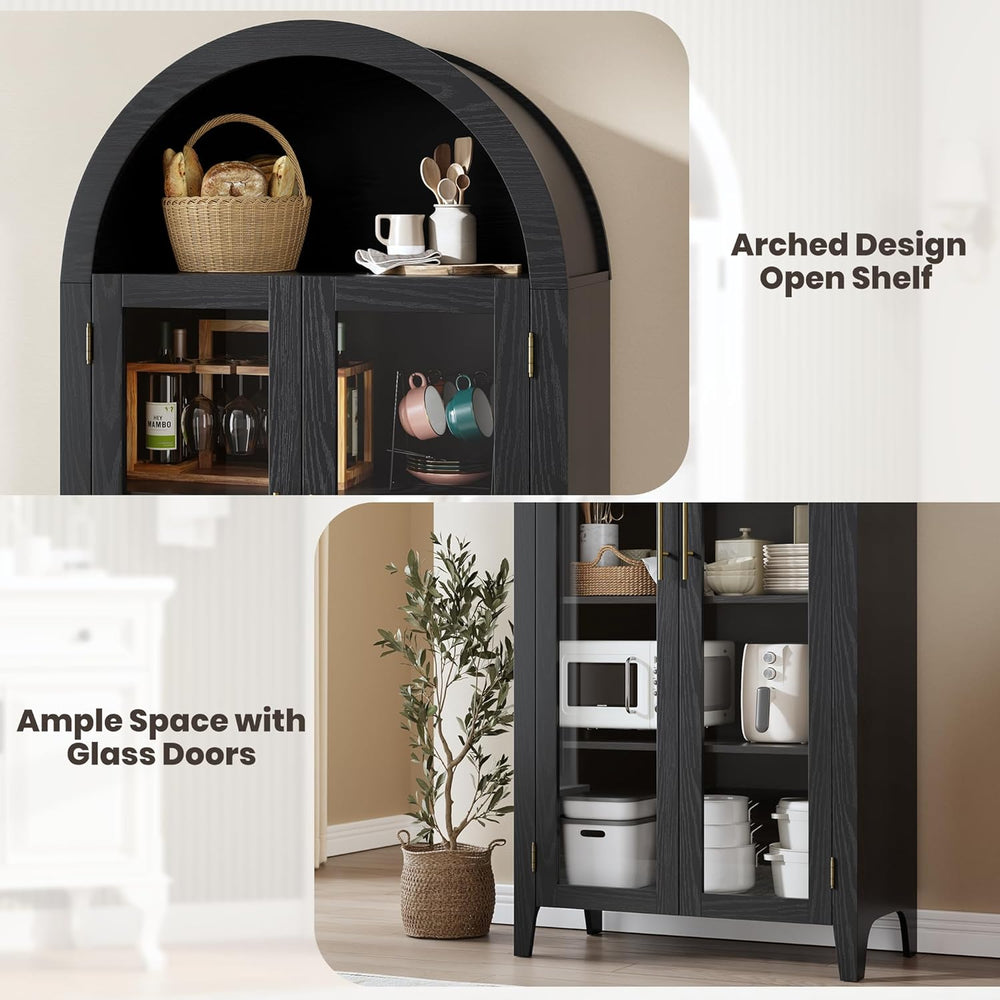GarveeHome Arched Kitchen Pantry Cabinet - Farmhouse 5 Tier Display Shelf wit...