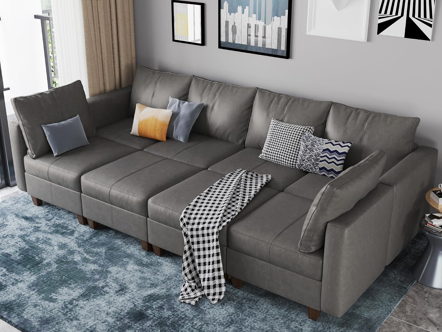 EASE MOOSE Modular Sectional Sofa Sleeper Couch with Storage,Faux Leather Large Moduar Sleeper Sofa Sectional Sofa Bed Modular Couch for Living Room