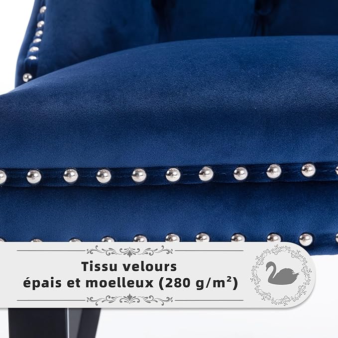 Velvet Upholstered Dining Chairs Set of 8, Modern Style Kitchen Side Chairs with Nailhead Trim and Wood Legs,Metal Pulling Ring for Dining Room Living Room(Blue)
