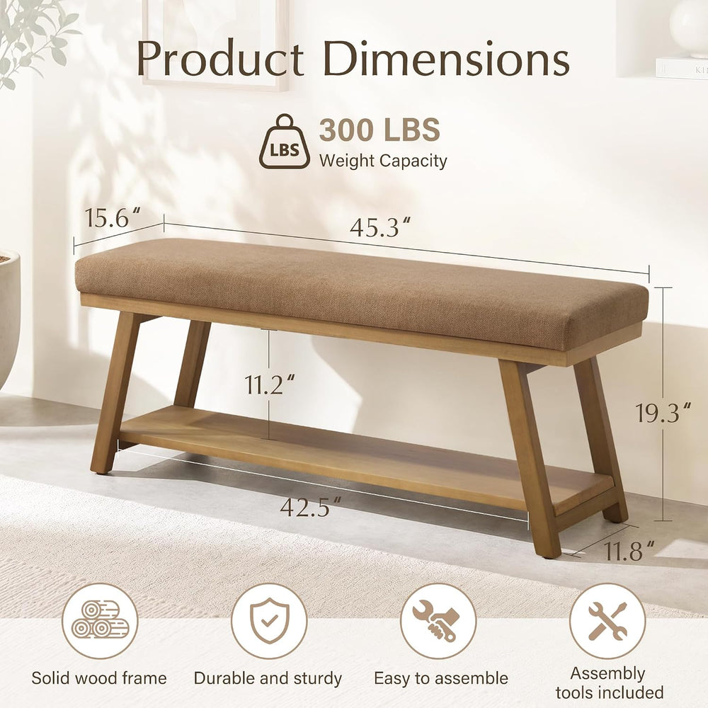 Zihanhome 45" Entryway Bench Upholstered Storage Bench for Bedroom(Brown...