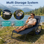 Suteck Tanning Chair with Face Hole, Folding Beach Lounge Chairs, Blue | Adjustable 5-Position Reclining Chaise, Removable Cushion & Pillow, Cooler Bag, 500Lbs Heavy-Duty for Outdoor Camping& Home