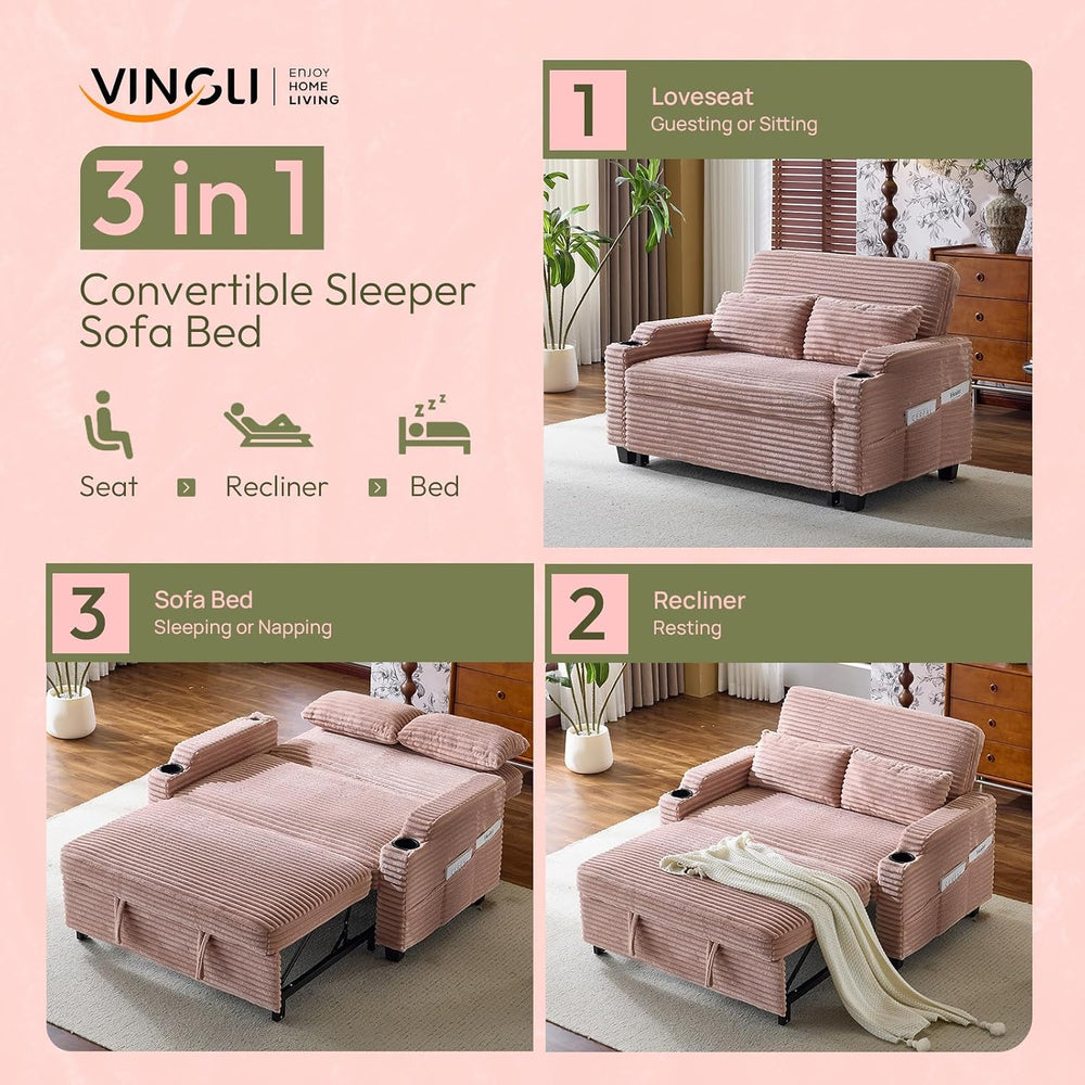 VINGLI Green Futon Sofa Bed Convertible Loveseat Sleeper Sofa Couch, Corduroy...