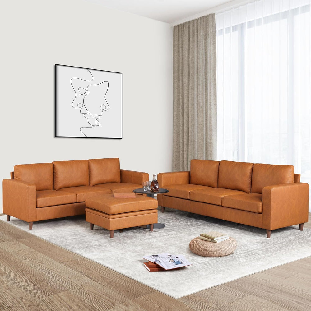 GarveeLife 85" Mid Century Modern PU Leather Sofa, 3 Seater Couch with D...