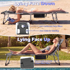 GYMAX Tanning Chair, 3 in 1 Sun Bathing Lounge Chairs with Face/Arm Holes & Side Pocket, Portable Lightweight Face Down Layout Tanning Chair for Outside, Beach, Backyard, Poolside (2, Gray)