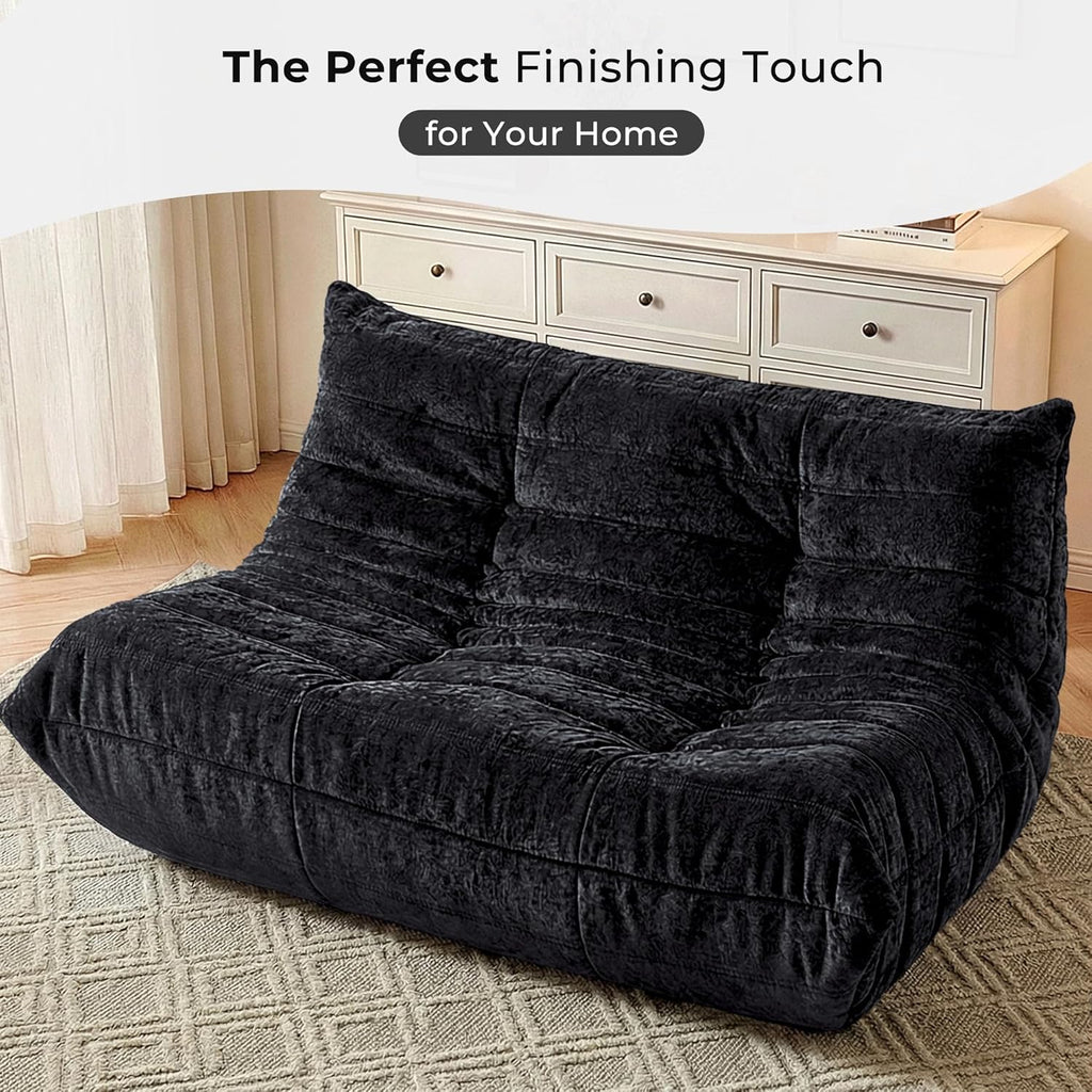 HABUTWAY Bean Bag Chair, Giant Bean Bag Chairs for Adults, Loveseat Fireside Chair, 2 Seater Lazy Bean Bag Sofa Memory Foam Couch for Living Room, Bedroom, Office (Black)