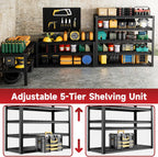 5-Tier 60”W x 24”D x 78”H Garage Shelving Adjustable Metal Storage Shelves 3000LBS Garage Shelving Heavy Duty Utility Shelf Unit Storage Racks for Warehouse(Black)