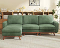 Vesgantti 97" L-Shape Modular Sofa, 3-Seat Corduroy Couch with Movable Ottoman, Sectional Sofa for Living Room, Green