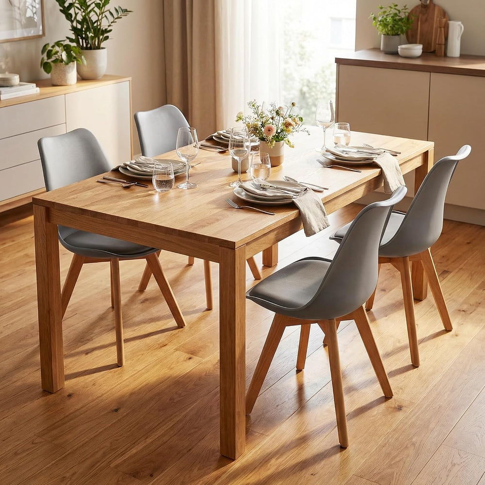 Dining Chairs Set of 4, PU Leather Kitchen Chairs,Wood Legs (Gray, 4 PC) | Mi...