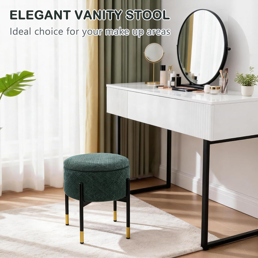 CAROLMADE Round Ottoman with Storage, Velvet Makeup Vanity Stool, Small Ottom...