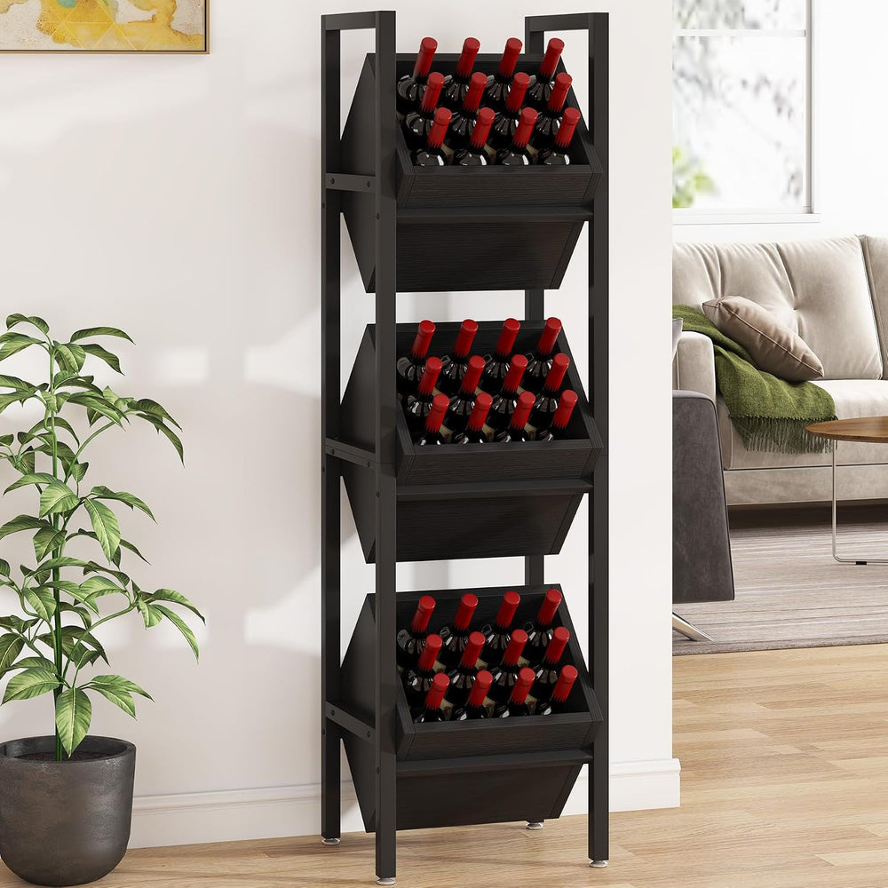 Tribesigns Wine Rack Freestanding Floor, 3 Tier Wooden Wine Storage Stand, Wo...