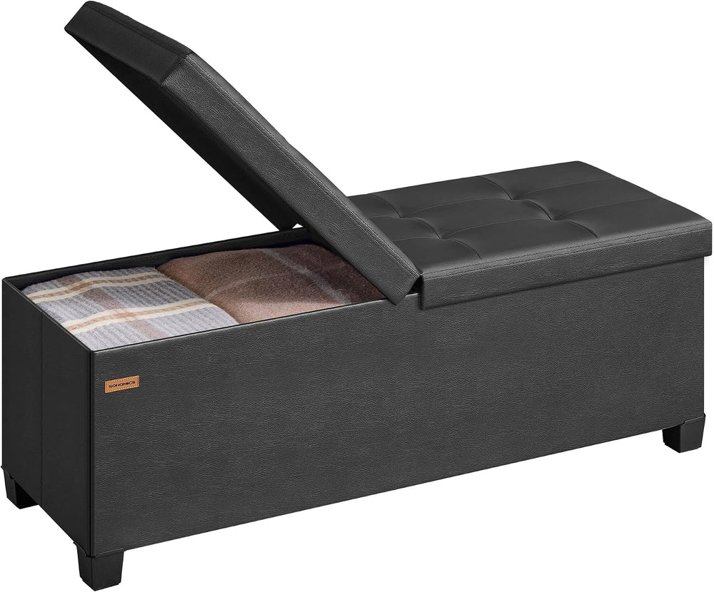 SONGMICS Storage Ottoman Bench with Legs, Flipping Lid, 43.3 Inches | Folding...