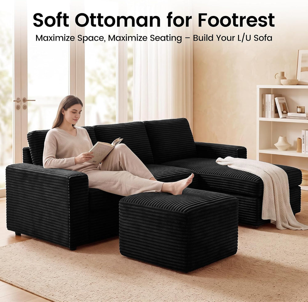 27.6" Floor Ottoman, Plush Corduroy Ottoman Foot Rest for Couch in a Box...