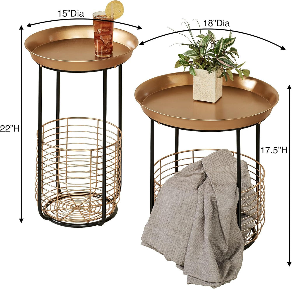 Macayle Round Metal Accent Tables with Wire Storage Baskets Set of Two