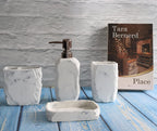 Hymmah Marble Bathroom Accessories Set,Marble Design Toothbrush Holder,Farmhouse Bathroom Decor,4 Pcs Resin Gift Set Apartment Necessities, Contain Toothbrush Cup,Soap Dispenser,Soap Dish,Tumbler