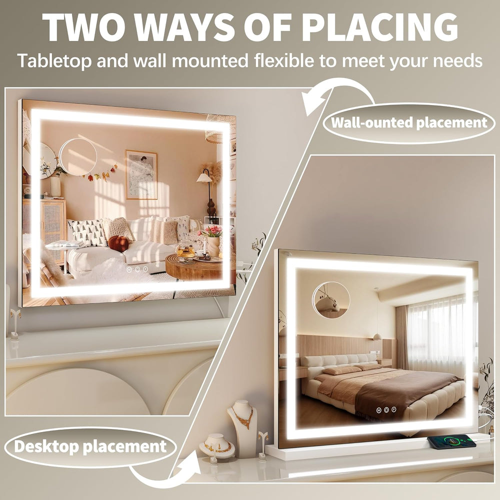 FENNIO 23" x 18" Vanity Mirror with Lights，LED Makeup Mirror，Hollyw...