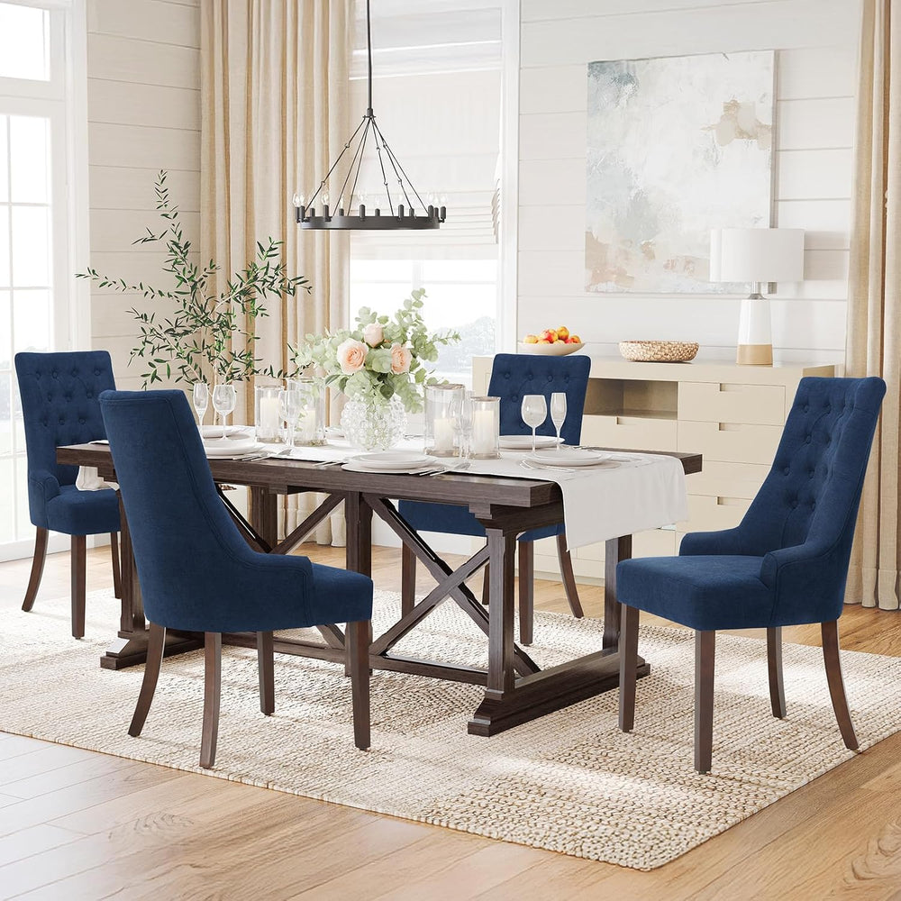 COLAMY Wingback Upholstered Side Dining Room Chairs Set of 4, Fabric Dining C...
