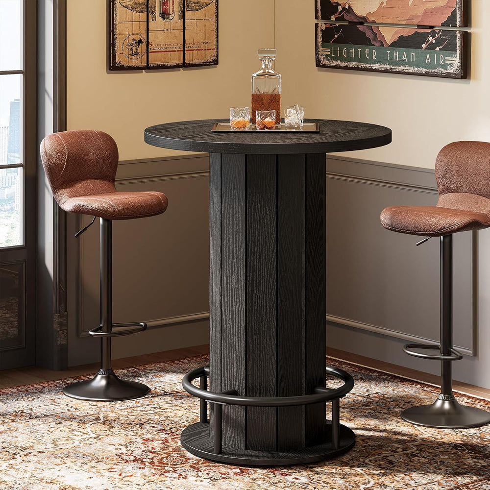 Tribesigns Round Bar Table, 39.4" H Wood Bistro Pub Table with Metal Rin...
