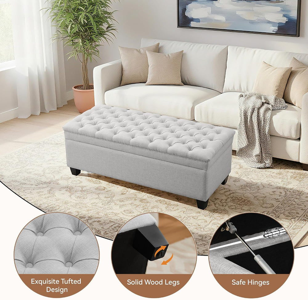 50" Storage Ottoman Bench, Rectangular End of Storage Bench, Upholstered...