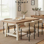 Boucle Dining Chairs Set of 6, Beige Dining Chairs with Upholstered Seat and Round Back, Mid-Century Modern Kitchen Chairs for Dining Room, Restaurant