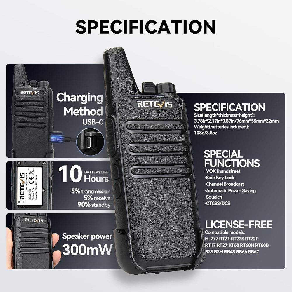 Retevis RT22 Commercial FRS Walkie Talkies Rechargeable Long Range (6 Pack)