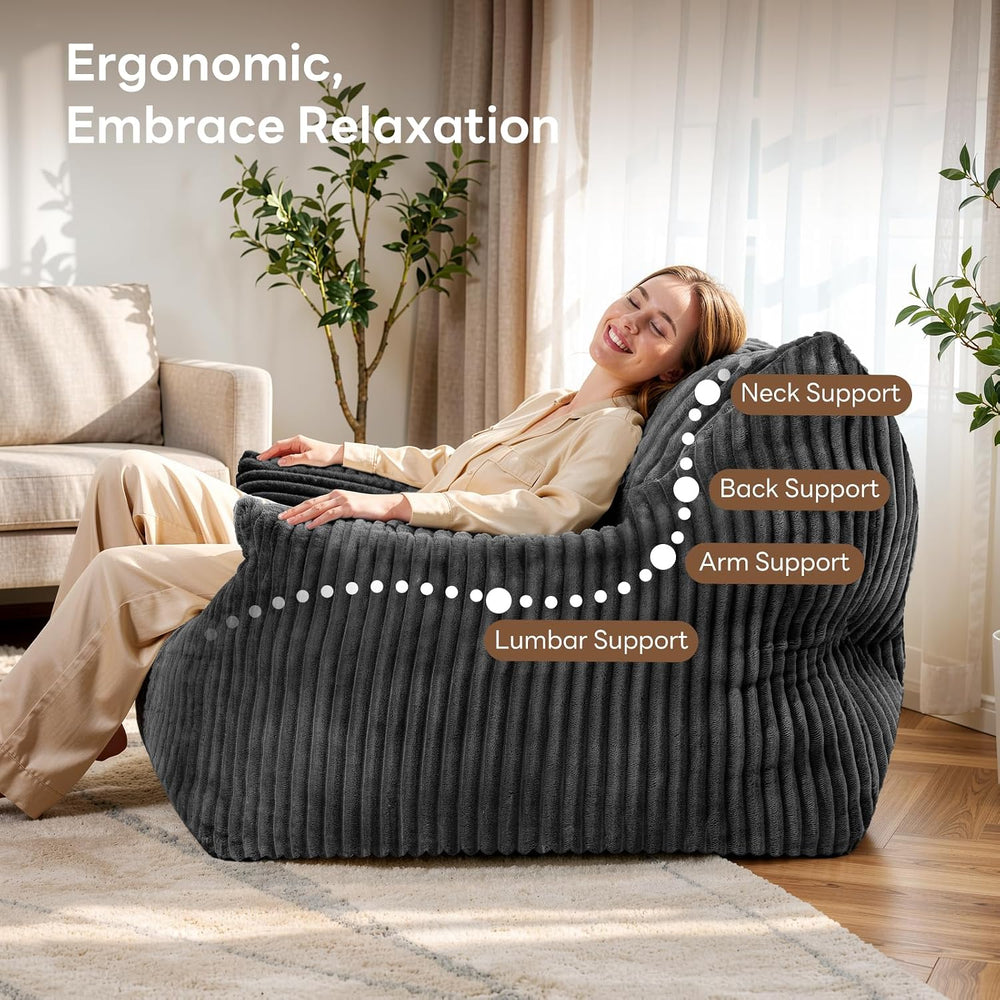Giant Bean Bag Chair, Oversized Bean Bag Couch for Adults | Fluffy Corduroy B...