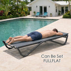 Kozyard 3-Piece Outdoor Chaise Lounge Chair Set, All Aluminum Frame | Textilene Fabric, Fully Flat Adjustable Reclining Patio Lounger for Poolside, Sunbathing & Backyard, Gray, 2Chairs + Table