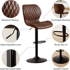 Bar Stools Set of 4, Modern Swivel Counter Height Barstools for Kitchen Island Chairs, Adjustable Fabric Bar Stools with Back for Kitchen Counter Bar, Brown