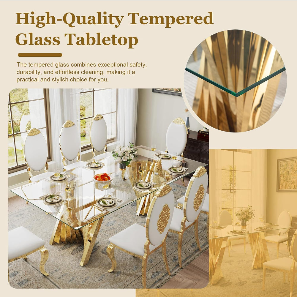 Luxury 94" Glass Dining Table for 8-10 People, Modern Rectangle Tempered...