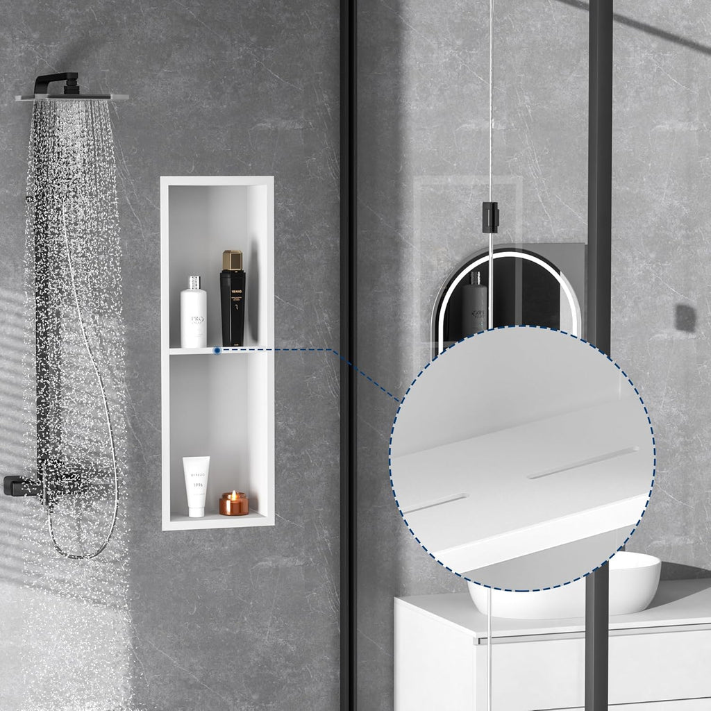 Stainless Steel Shower Niche 24" X 8", No Tile Needed Wall Niche Double Shelves, Recessed Shower Shelf for Bathroom Storage, Matte White