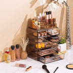 Sorbus Acrylic Makeup Organizer Set, 7-Drawer Vanity & Countertop Cosmetic Storage with Small & Wide Compartments, Bronze Glow Makeup Storage for Brushes, Jewelry – Holiday Gift for Women & Teens