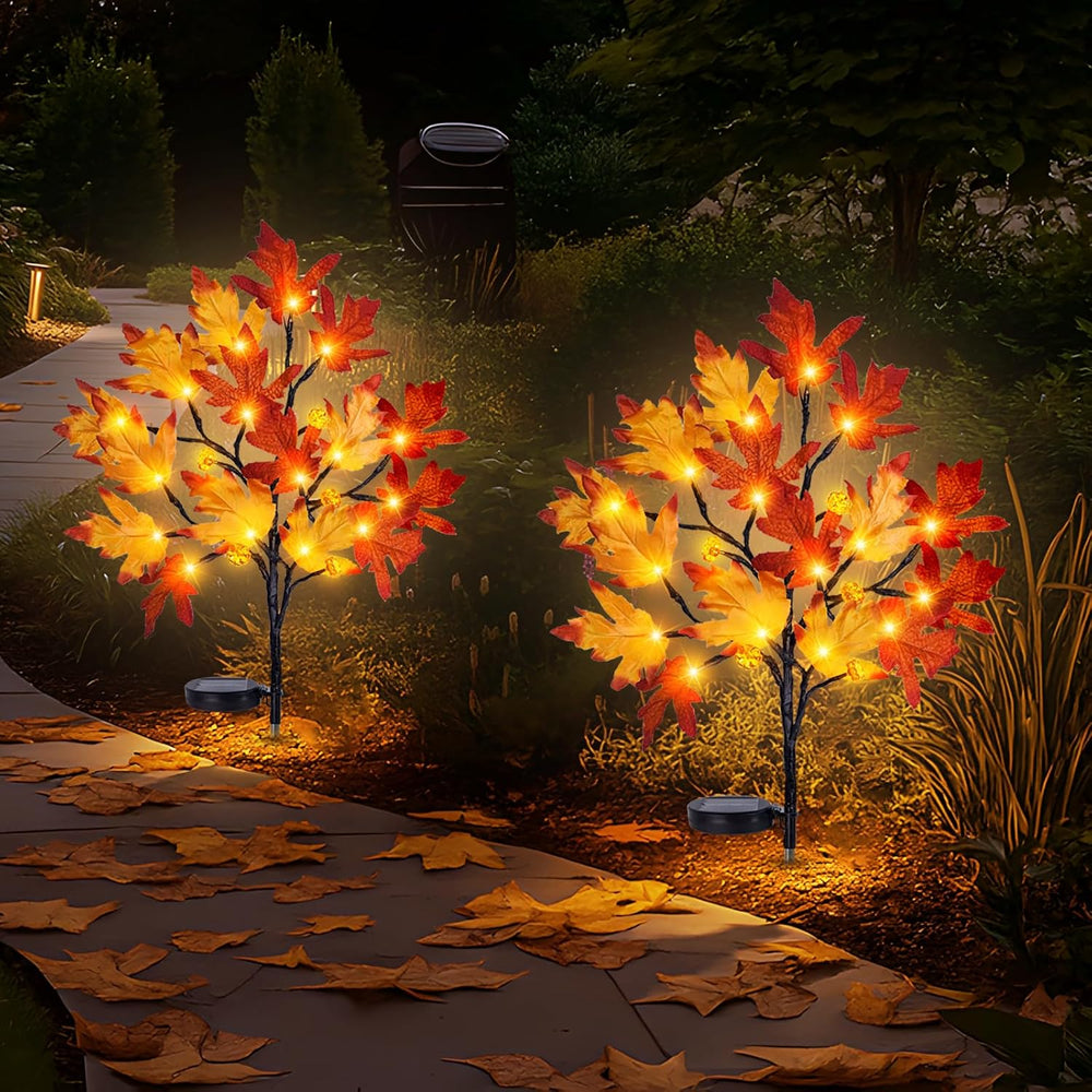 Fall Solar Pathway Lights Outdoor, Maple Leaf Stake Lights, 4PACK
