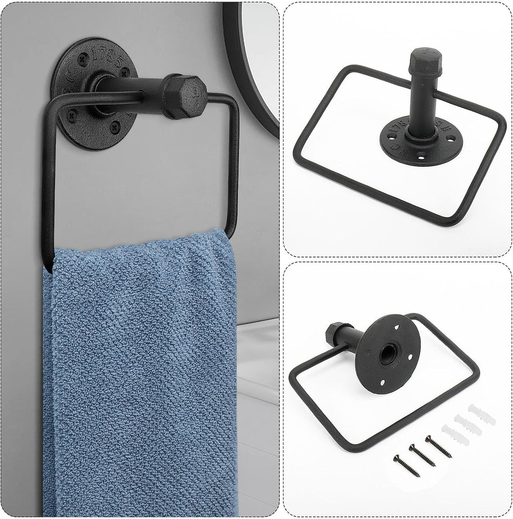 4-Pieces Industrial Pipe Bathroom Towel Ring Kit DIY Wall Mount Accessories K...