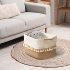 TeoKJ 2 Pack Woven Storage Bin, Cotton Rope Basket for Storage, Clothes Boho Basket Bin for Organizing, Fabric Basket for Books, Plants, Pet Treats, White & Jute