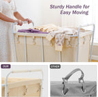Hoctieon Large Laundry Cart with Wheels, 400L Heavy Duty Laundry Basket Organizer, Rolling Hamper Sorter for Clothes Storage, Industrial Dirty Clothes Hamper for Home & Hotel, Beige