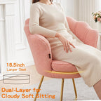 Furniliving Vanity Chair with Back, Upholstered Accent Chair for Living Room, Makeup Chair for Bedroom Sherpa ArmChairs Home Office Desk Chair with Gold Metal Legs (Pink)