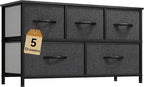 DWVO Dresser with 5 Drawers - Fabric Storage Tower, Black Dresser & Chest of Drawers, Organizer Unit for Bedroom