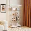Tempered Glass Display Cabinet with Light Strip, 4-Tier Curio Cabinet with Glass Doors Wheels Locks, Glass Display Case for Collectibles for Living Room, Bedroom, Office, White, Double Door