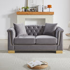 Harper & Bright Designs 62" Chesterfield Sofa Velvet Two-Seater, Modern Classic Rolled Arm Button Tufted Sofa with Nailhead Decor, Cloud Couch Loveseat for Living Room, Apartment (Grey)