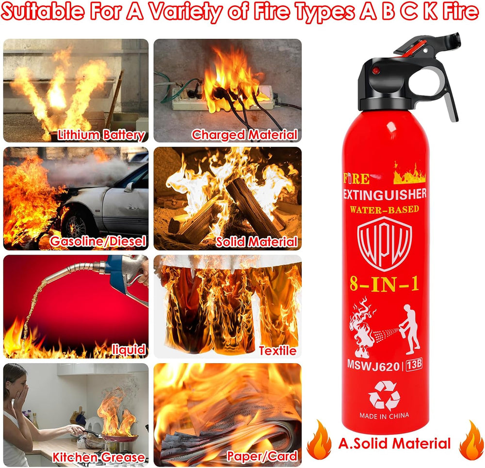 Portable 8-in-1 Water Based Fire Extinguisher for Home Car 2 Pack 21oz Each