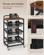 VASAGLE Storage Cart with Pull-Out Baskets, 4-Tier Kitchen Cart with Wheels, Handle, 12.5 x 15.8 x 29.9 Inches, Rustic Brown and Ink Black ULRC040K01