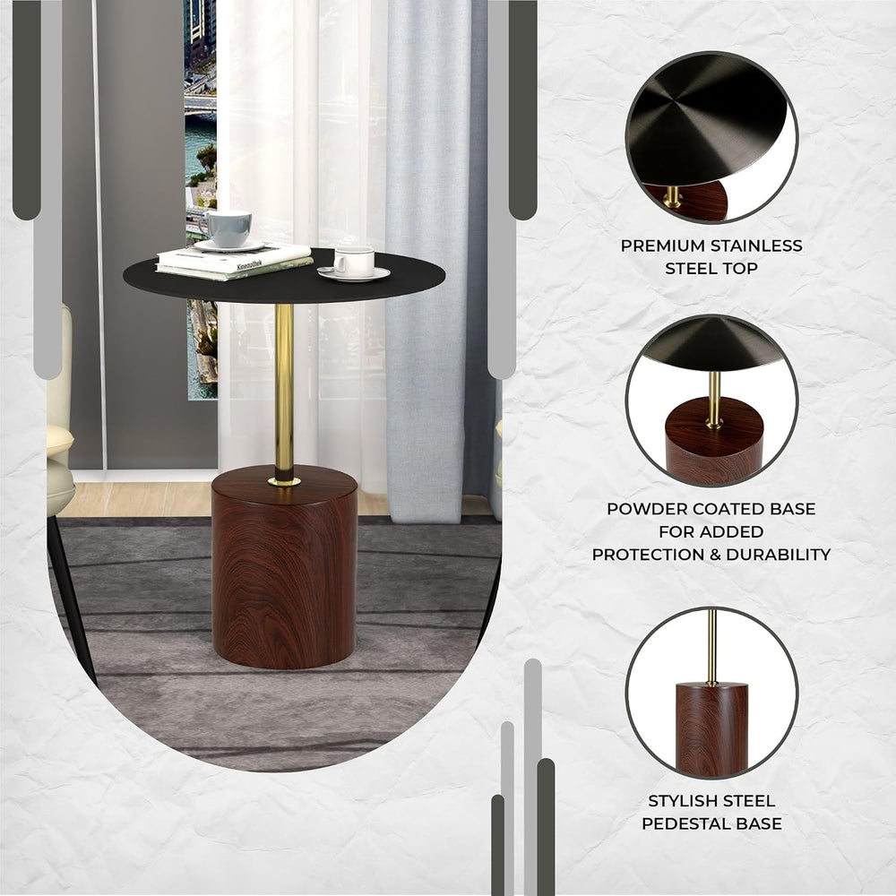 LeisureMod Round Side Table with Modern Stainless Steel Pedestal Base, Chic A...