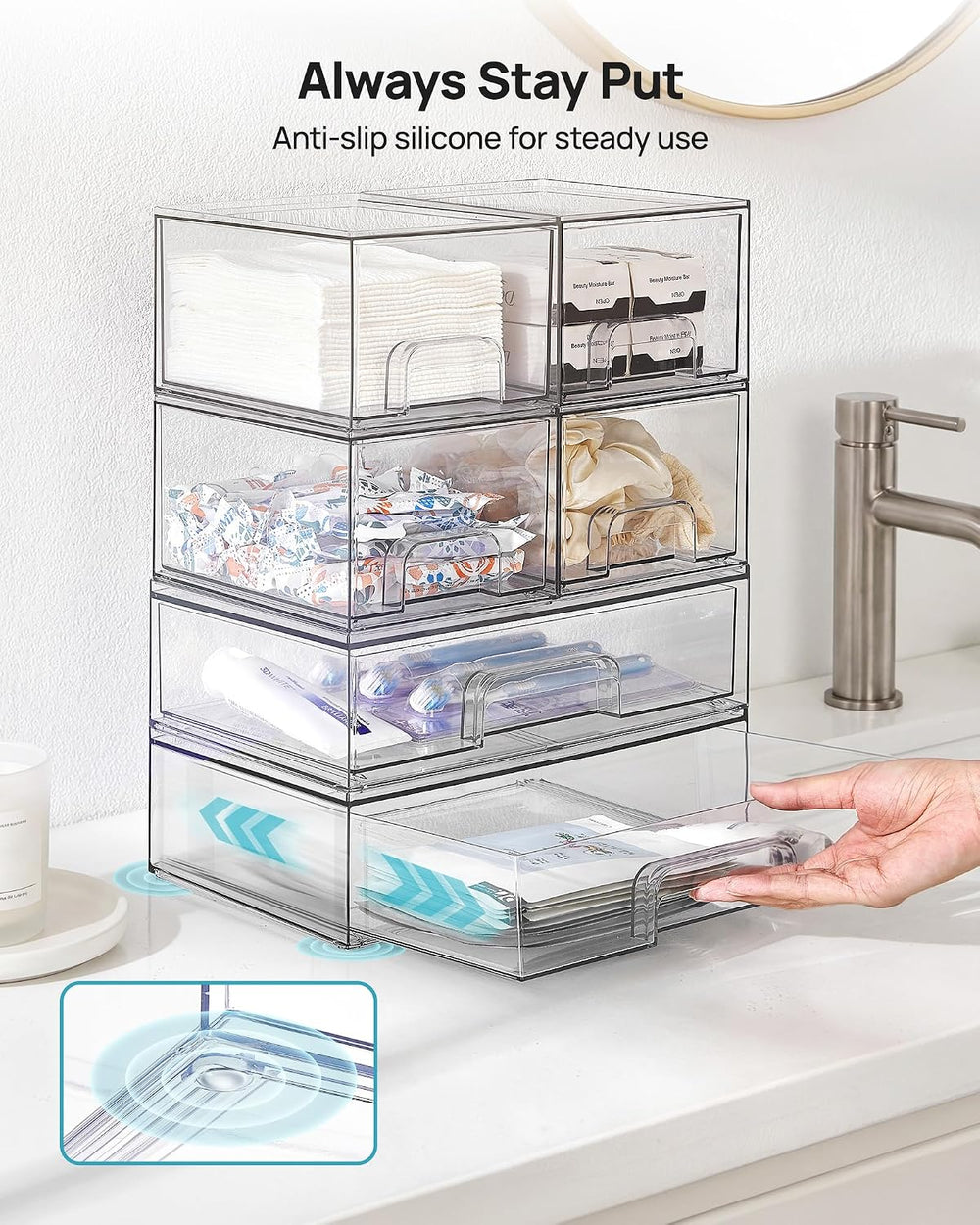 Vtopmart Stackable Storage Drawers Set of 6, Plastic Organizer Bins